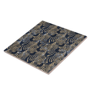 Carreau Motif d'impression moderne Gold Blue Zebras