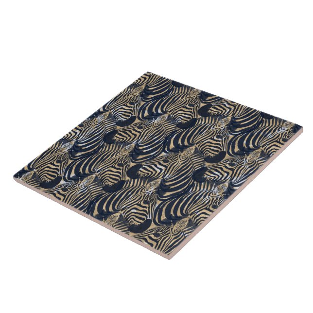 Carreau Motif d'impression moderne Gold Blue Zebras (Côté)