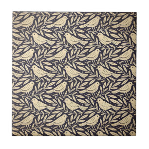 Carreau Motif d'oiseau beige vintage sur fond sombre