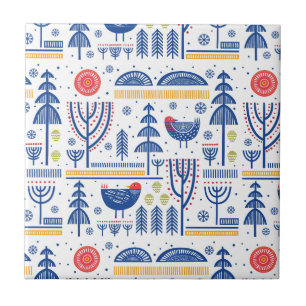 Carreau Motif d'oiseau d'hiver d'art populaire