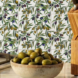 Carreau Motif d'olive de campagne française à l'aquarelle 