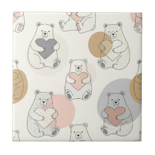Carreau Motif d'ours pastel Kawaii et de cœur