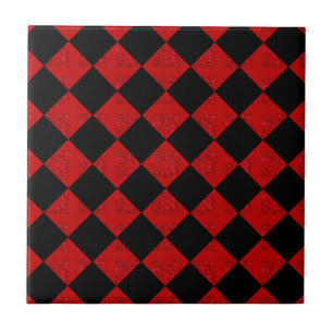 Carreau Motif du vérificateur de diamants rouge noir et ro