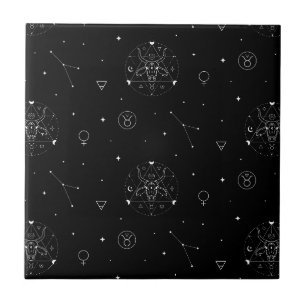 Carreau Motif du zodiaque Taureau en noir et blanc
