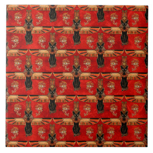 Carreau Motif égyptien des chats et de l'oeil de Horus