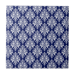 Carreau Motif élégant de damassé de bleu marine et de