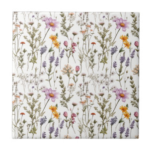 Carreau Motif élégant de fleurs sauvages roses violettes
