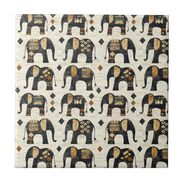 Carreau Motif éléphant bohème tribal (2) (Devant)