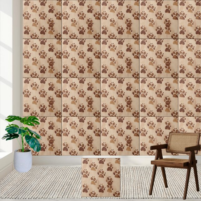 Carreau Motif Empreinte de patte Brown (Brown Paw Print Pattern Tile)