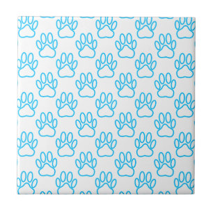 Carreau Motif Empreinte de patte de Blue Neon Dog