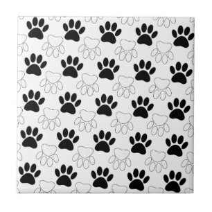 Carreau Motif Empreinte de patte de chien noir et blanc