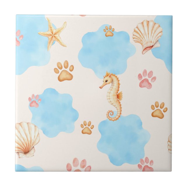 Carreau Motif Empreinte de patte d'inspiration océanique a (Devant)