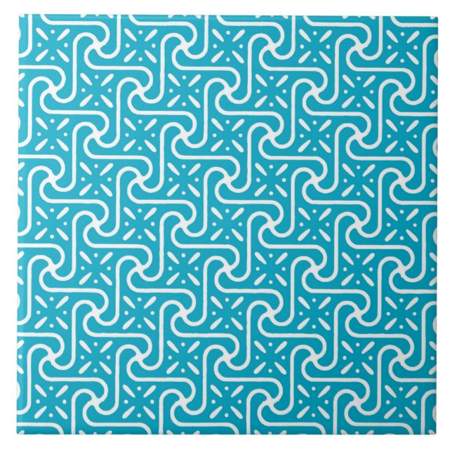 Carreau Motif en carrelage égyptien, turquoise et blanc (Devant)