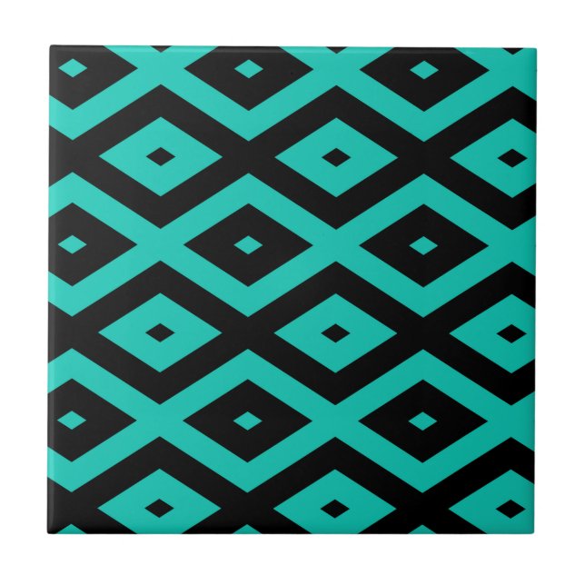 Carreau Motif en diamant noir et turquoise (Devant)