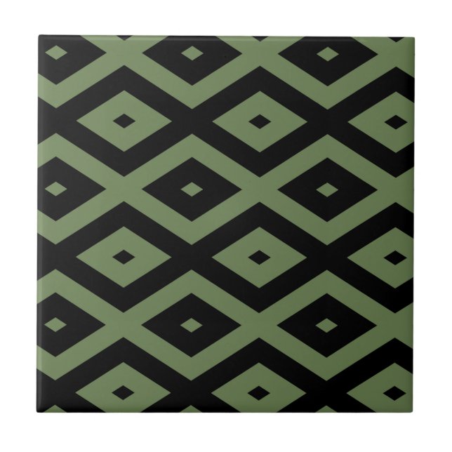 Carreau Motif en diamant vert olive et noir (Devant)