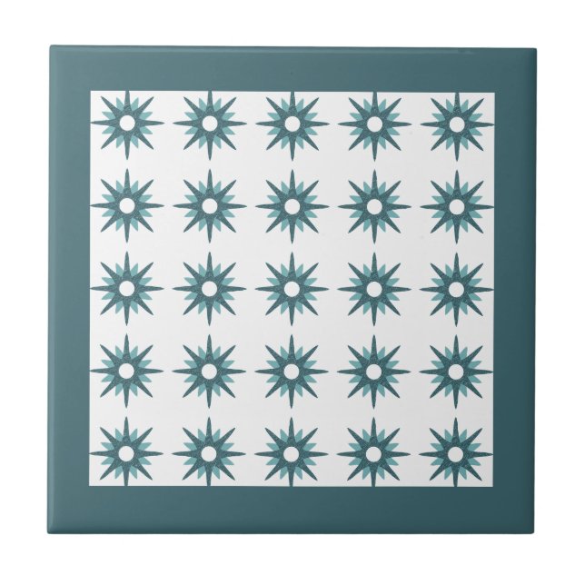 Carreau Motif en étoile turquoise du milieu du siècle (Devant)