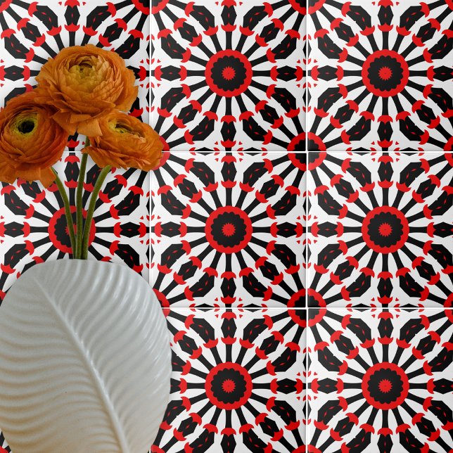 Carreau Motif en mosaïque rouge kaléidoscopique noir blanc (Créateur téléchargé)