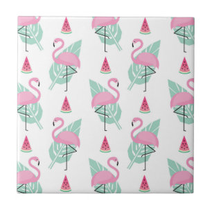 Carreau Motif en pastel de Flamant rose et de pastèque