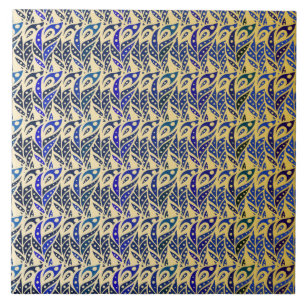 Carreau Motif en plumes de paon bleu et or