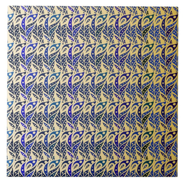 Carreau Motif en plumes de paon bleu et or (Devant)