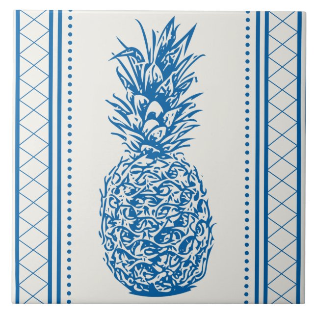 Carreau Motif en silhouette d'ananas bleu et blanc (Devant)