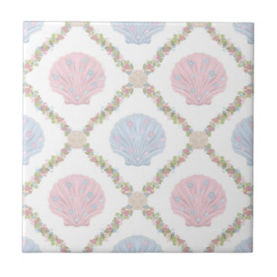 Carreau Motif en treillis de coquillages pastel de plage c