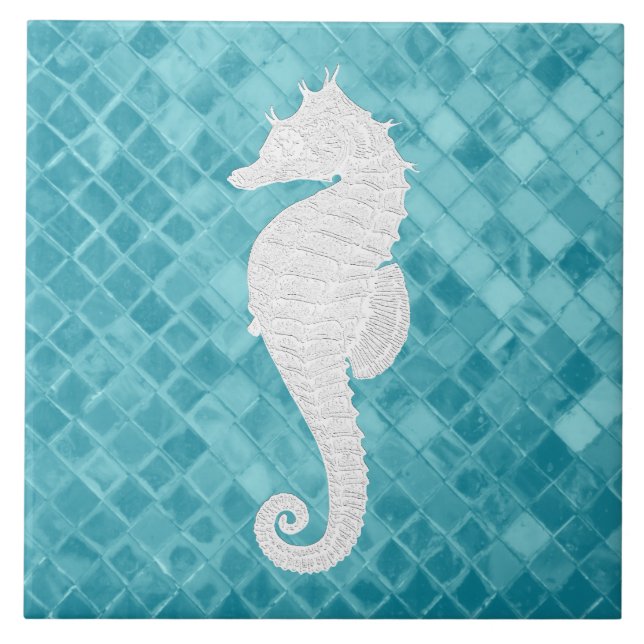 Carreau Motif en verre de mer White Seahorse Aqua (Devant)