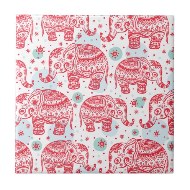 Carreau Motif ethnique rouge d'éléphant (Devant)