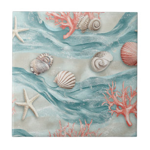 Carreau Motif étoile de mer coquillage Aqua Nautical