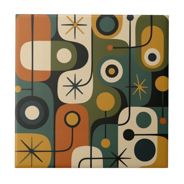 Carreau Motif Étoile Éclatée de Style Mid Century Modern (Devant)