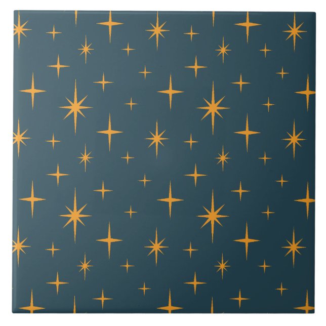 Carreau Motif Étoiles Moderne du Milieu du Siècle Orange T (Devant)