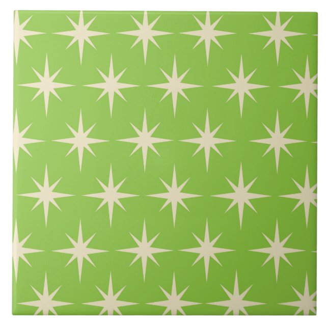 Carreau Motif étoiles rétro atomiques sur fond vert citron (Devant)