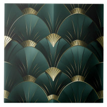Motif éventail Art déco vert et or