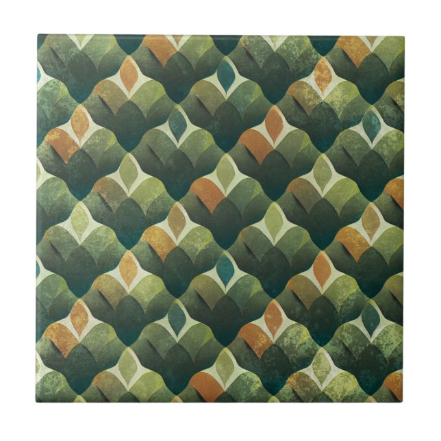 Carreau Motif éventail Art Déco vert terreux (Devant)