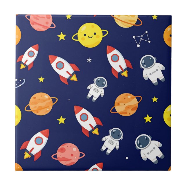 Carreau Motif Explorateur Spatial Mignon pour Enfants (Devant)