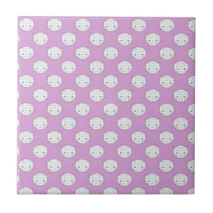 Carreau Motif Faces de Chat Lavande et Blanc à Points