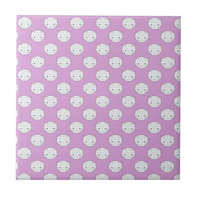 Carreau Motif Faces de Chat Lavande et Blanc à Points (Devant)