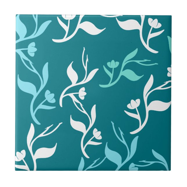 Carreau Motif Feuille blanc Turquoise (Devant)