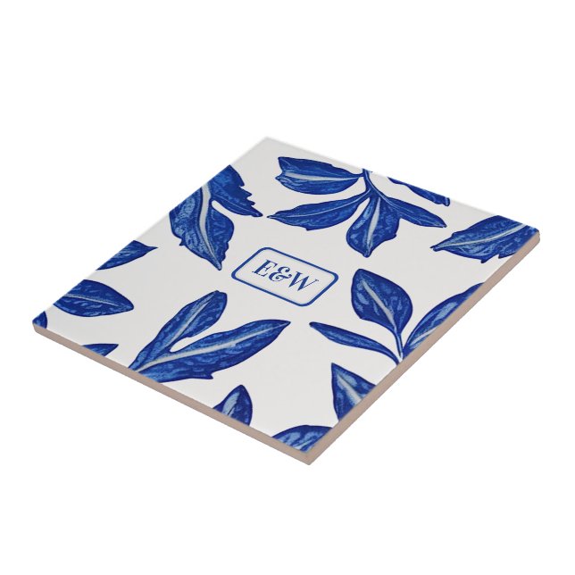 Carreau Motif feuille bleue sur blanc pour couple - tradit (Côté)