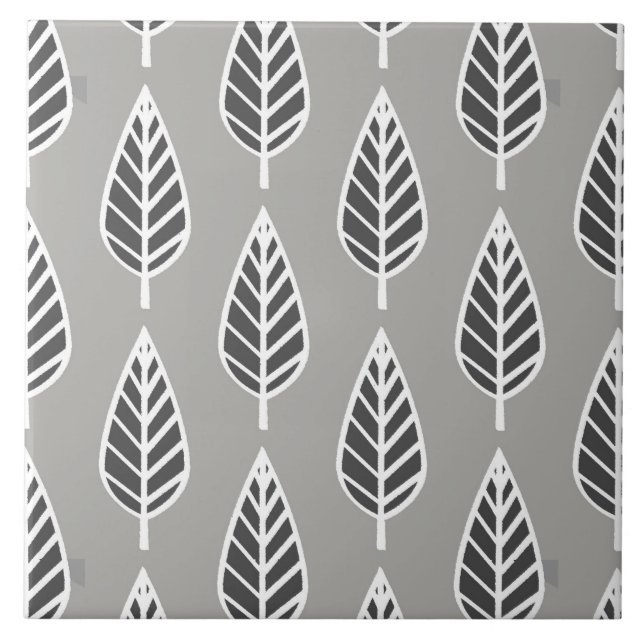 Carreau Motif feuille de hêtre, gris argenté, graphite et  (Devant)