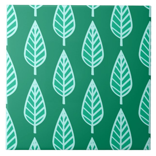 Carreau Motif feuille de hêtre, turquoise et aqua (Devant)