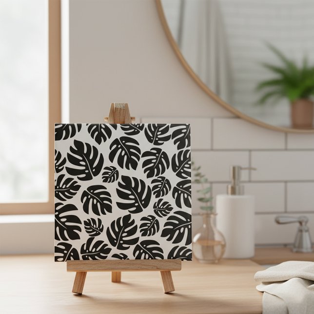 Carreau Motif feuille de Monstera noir et blanc moderne (Créateur téléchargé)