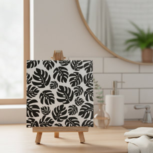 Carreau Motif Feuille élégant de Monstera Noire Exotique