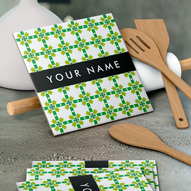 Carreau Motif feuille, Feuilles verts, votre nom (Créateur téléchargé)