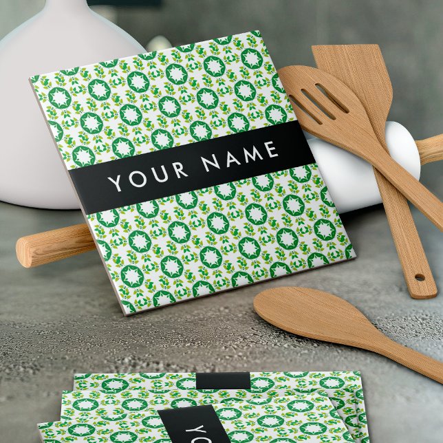 Carreau Motif feuille, Feuilles verts, votre nom (Créateur téléchargé)