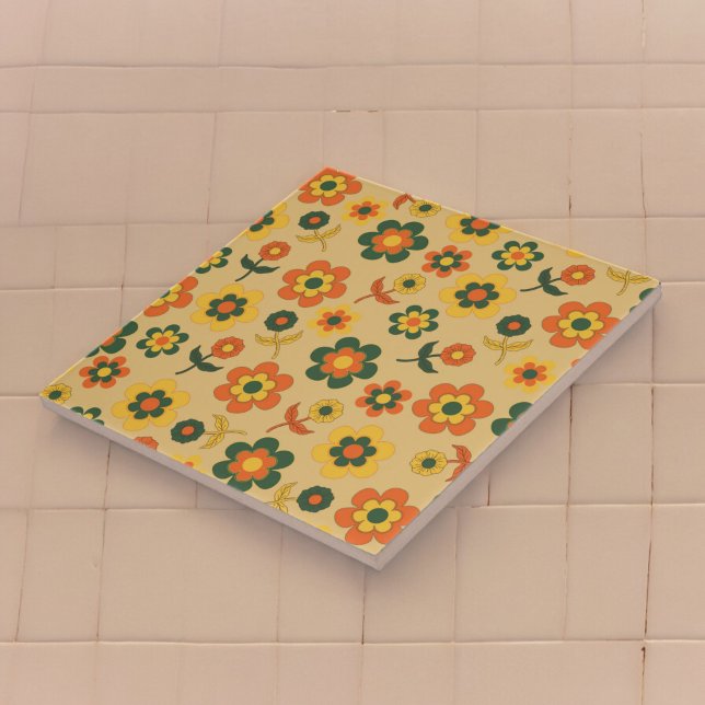 Carreau Motif Feuille Vintage les années 70 Floral (Créateur téléchargé)