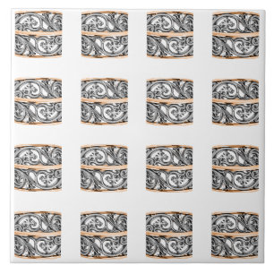 Carreau Motif Filigree Ornamental Argent & Or