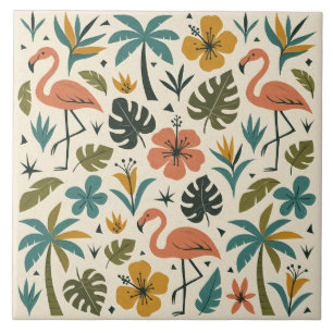 Carreau Motif Flamant Tropical et Palmier