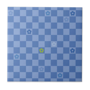 Carreau Motif Fleur à Damier N° 01 - Bleu Clair