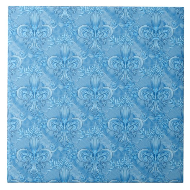 Carreau motif Fleur-de-lis - bleu ciel doux (Devant)